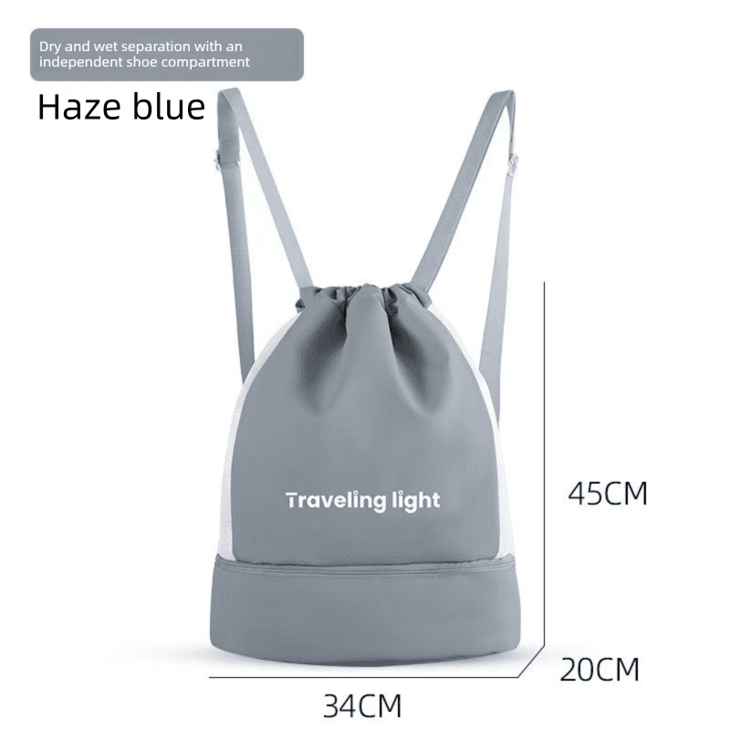 Grey Waterproof Drawstring Swimming Backpack with Wet Dry Separation