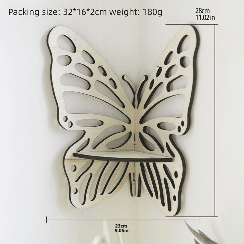 White Wooden Butterfly Wall Shelf - Hollow-Out Decorative Corner Storage