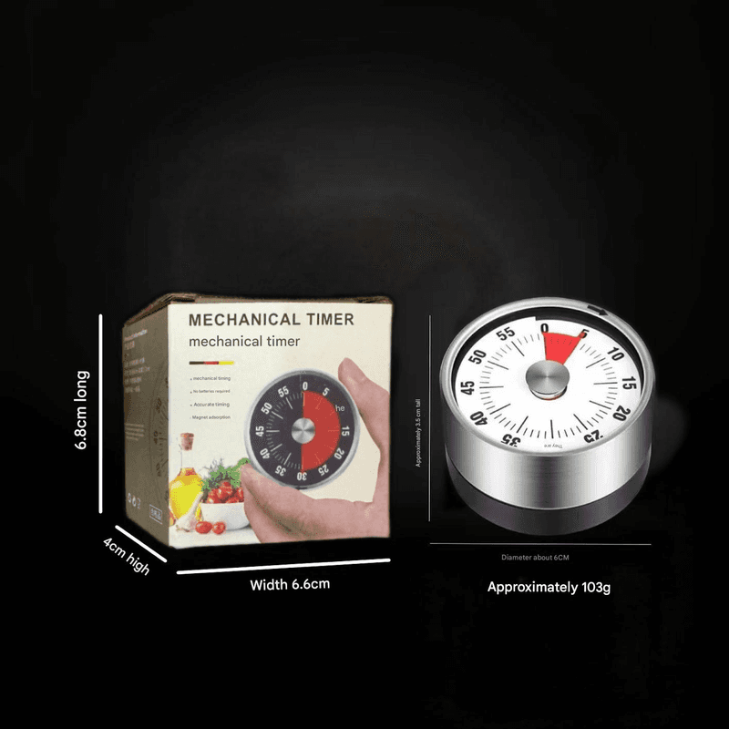 White Stainless Steel Magnetic Kitchen Timer - 60 Minute Mechanical