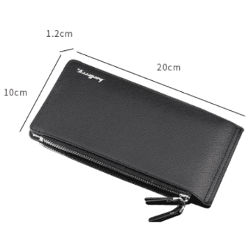 Black Men's Slim Long Bi-Fold Wallet - Multi-Card Holder & Credit Card
