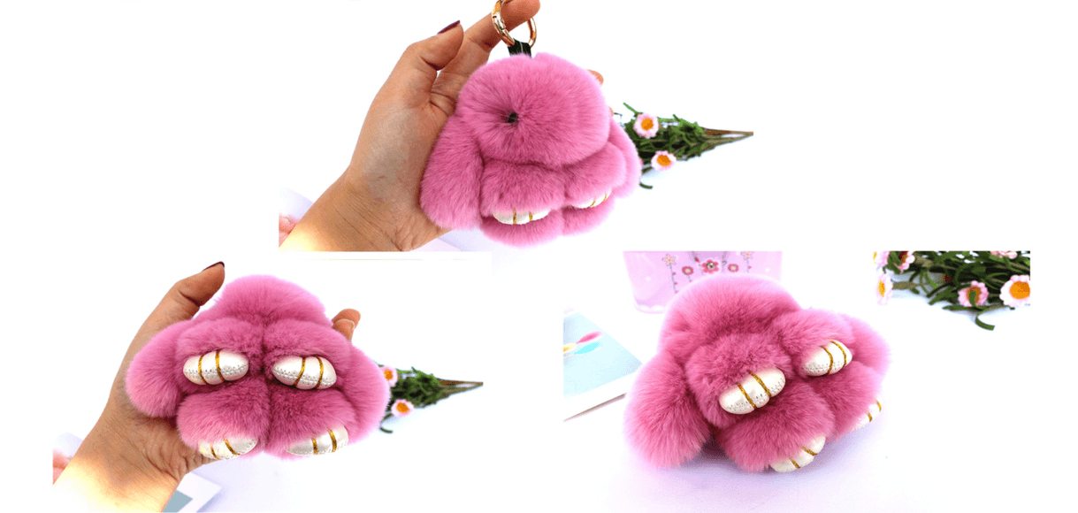 Fluffy Mini Rex Rabbit Fur Keychain Bunny Bag Charm - Soft Plush Animal Doll