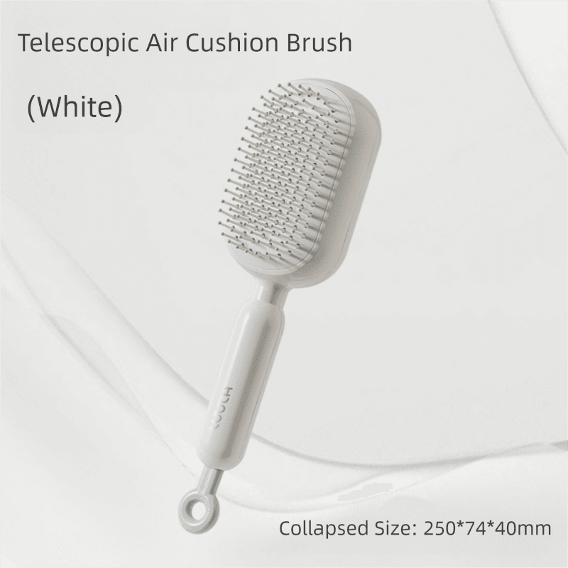 White Innovative Self-Cleaning Cushion Hairbrush - Retractable Bristle