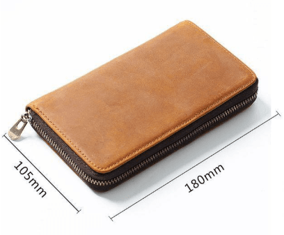 Black Genuine Crazy Horse Leather Fountain Pen Case Zippered Organiser Pouch