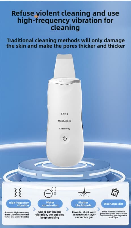 Ultrasonic Skin Scrubber Facial Spatula Blackhead Remover & Pore Cleaner