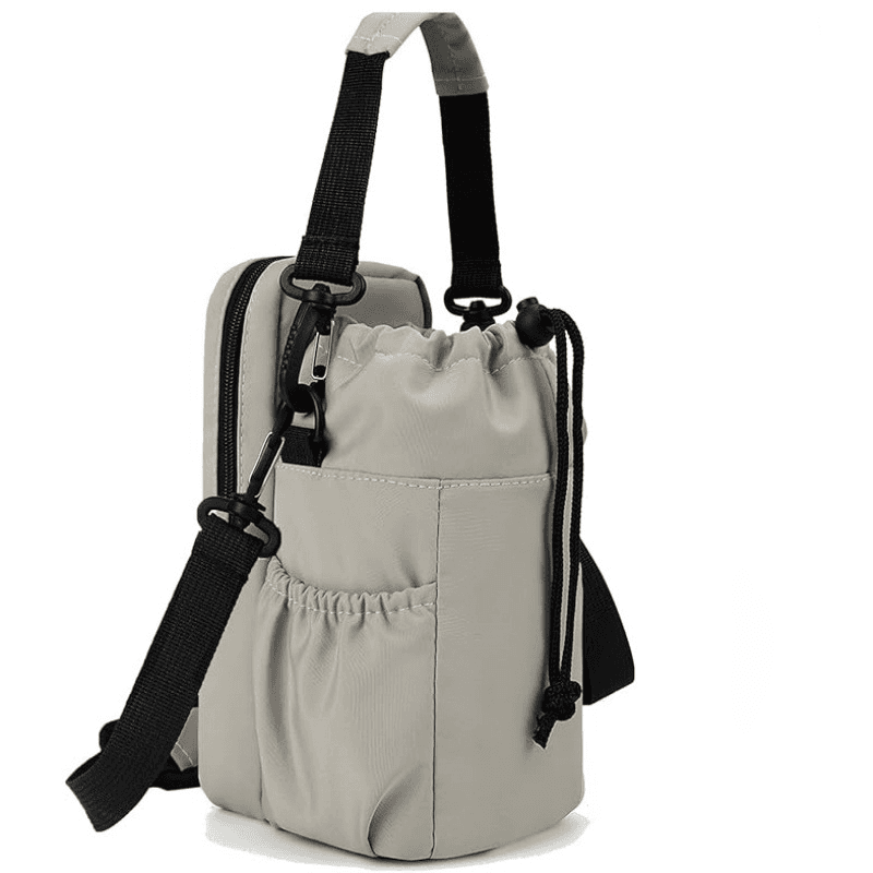 Grey Portable Crossbody Water Bottle Holder with Multiple Pockets - Thermal