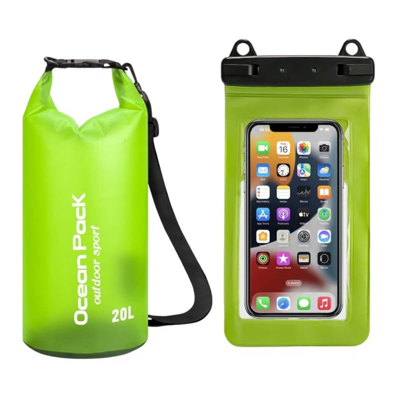 Light Green 20L PVC Waterproof Swimming Bag Bonus with Waterproof Phone