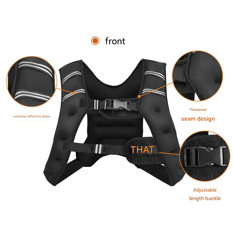 Black Gym Partner Weighted Vest - Adjustable & Reflective for Running - 10KG