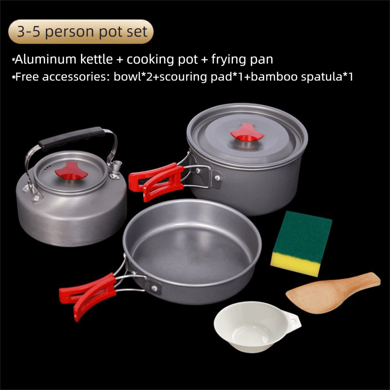 Portable Camping Cookware Set for 3-5 People Aluminum Kettle Pot Frying Pan