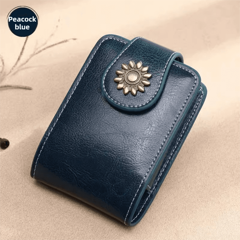 Peacock Blue Compact PU Leather Flap-Top Lip Gloss Organizer with Built-in