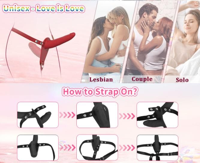 Red Versatile Unisex Dual-Ended Silicone Strap-On Dildo with Adjustable