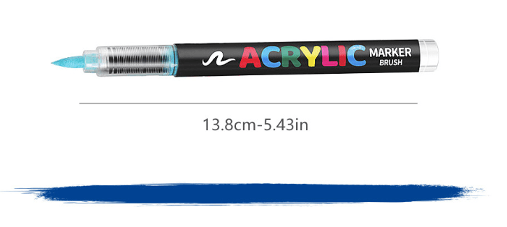 24 Colour Set Vibrant Cyan Acrylic Marker with Soft Brush Tip - 13.8 cm