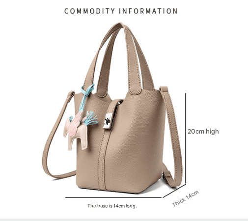 Black Women's Small PU Leather Bucket Bag with Secure Lock and Horse Charm