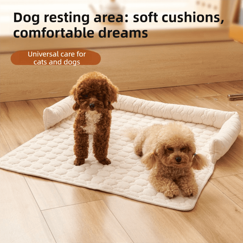 Brown Pet Sofa Protector & Calming Bolster Bed with Long Plush - 75 × 75 cm