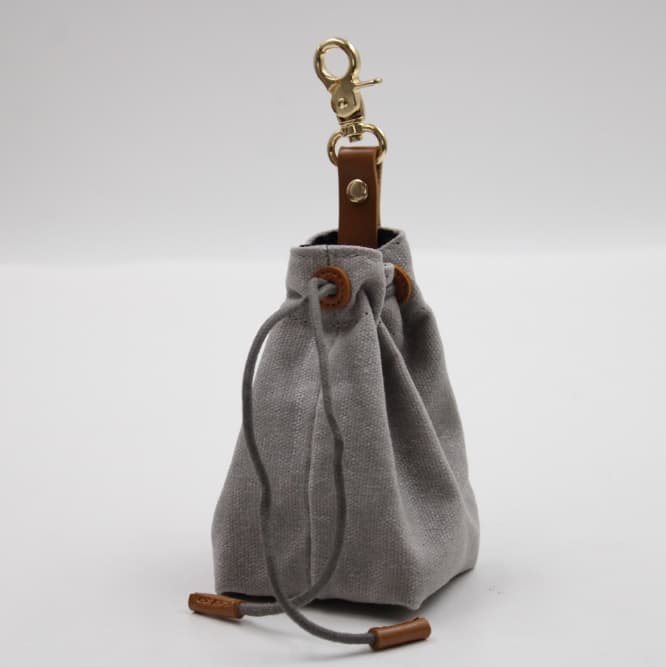 2-PCS Grey Clip-On Canvas Dog Treat Pouch - Portable Drawstring Bag