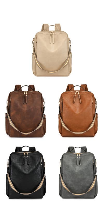 Brown Women's Vintage PU Leather Anti-Theft Backpack - Convertible Shoulder