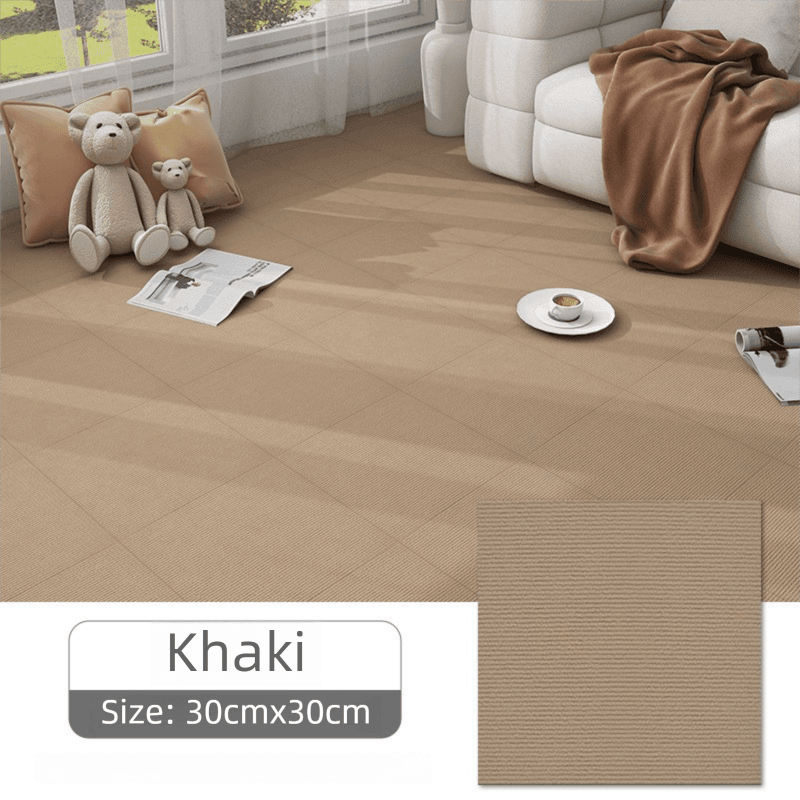 16 Pack Khaki & Soft Self-Adhesive Carpet Tiles (30 × 30 cm) - Interlocking