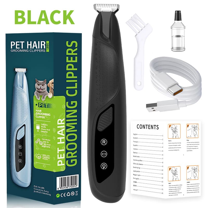 Black Precision Pet Paw Trimmer - Waterproof & Rechargeable Grooming Clipper