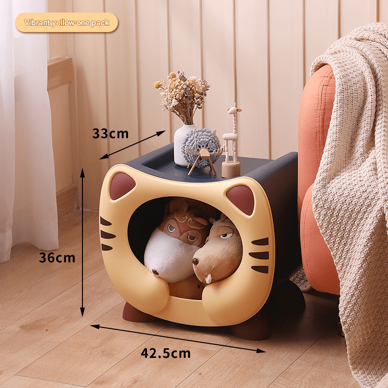 Yellow Cat-Themed Stackable Storage Bin - Multi-purpose Pet Bed & Toy