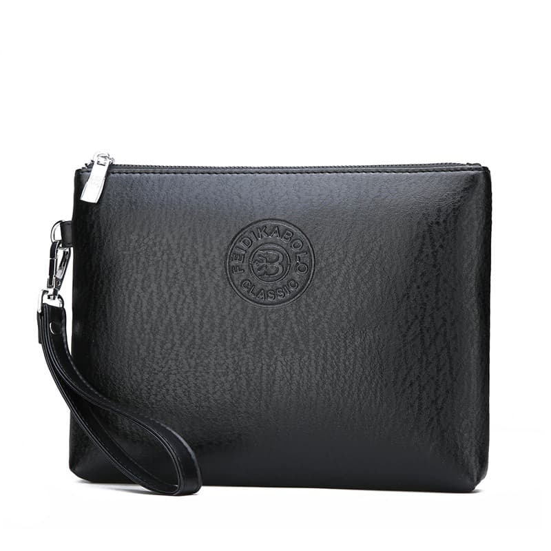 Black Classic Men's PU Leather Clutch Bag - Slim Business Wristlet & Travel