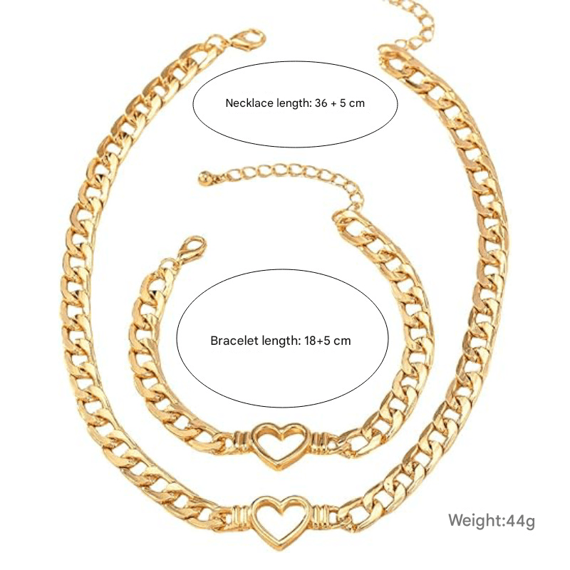 Style 1 Trendy Gold-Plated Heart Necklace & Bracelet Set - Tarnish Free