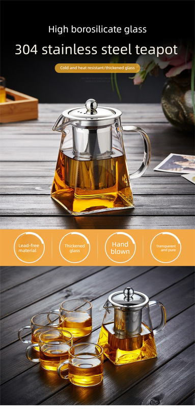 350 ml Heat-Resistant Glass Teapot with Stainless Steel Infuser Square Base