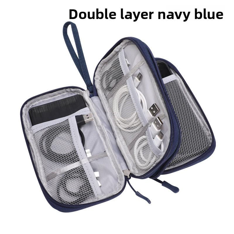 2-PCS Navy blue Double Layer Travel Electronics Organizer Bag