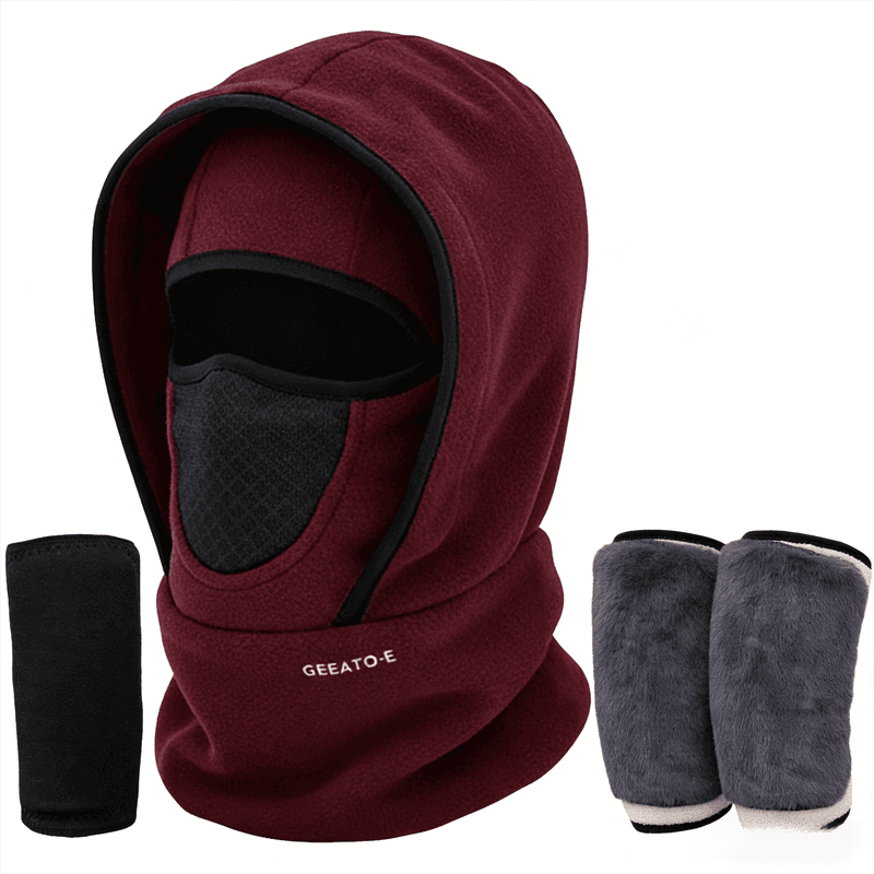 Windproof Thermal Rider Protection Set - 2 Pack Faux Rabbit Fur - Wine Red