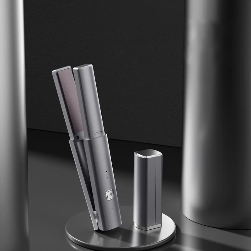 Dark Grey Compact Cordless Hair Straightener - Portable 2-in-1 Mini Flat