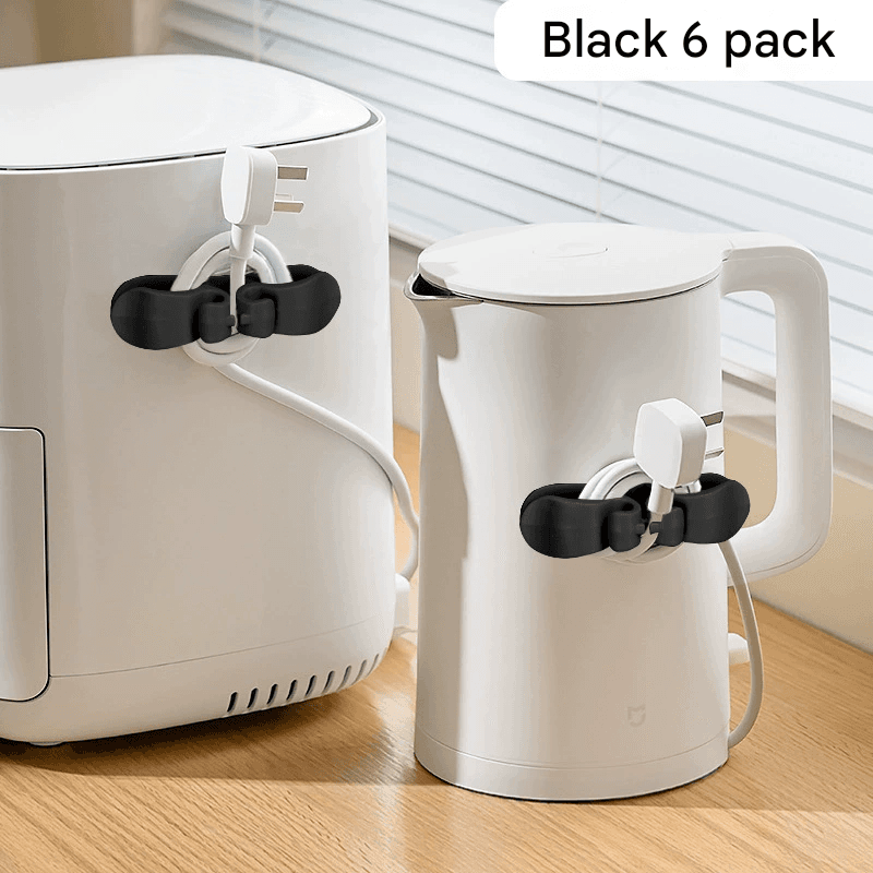 6-Piece Black Flexible Silicone Cord Organizer for Curved & Flat Appliance
