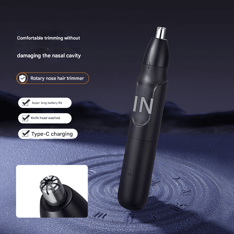 Black Rechargeable Electric Nose Hair Trimmer - Painless Eyebrow & Ear Hair