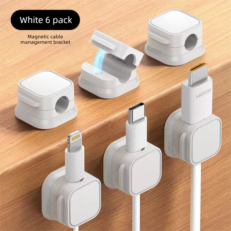 White 6-Pack Magnetic Cable Organiser Clips Desktop Cord Management