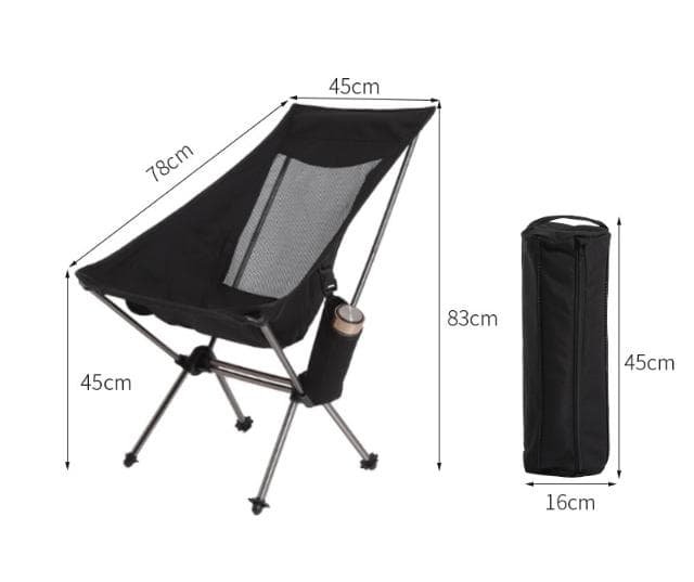 Black Lightweight Portable Folding Camping Chair - High-Back Aluminum Alloy