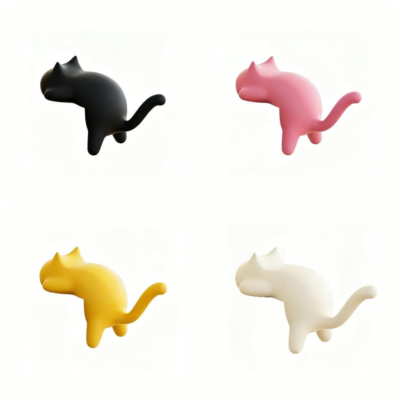 4-Pack Cat-Shaped Desk Hooks - No-Drill Adhesive Mount, Multi-Functional
