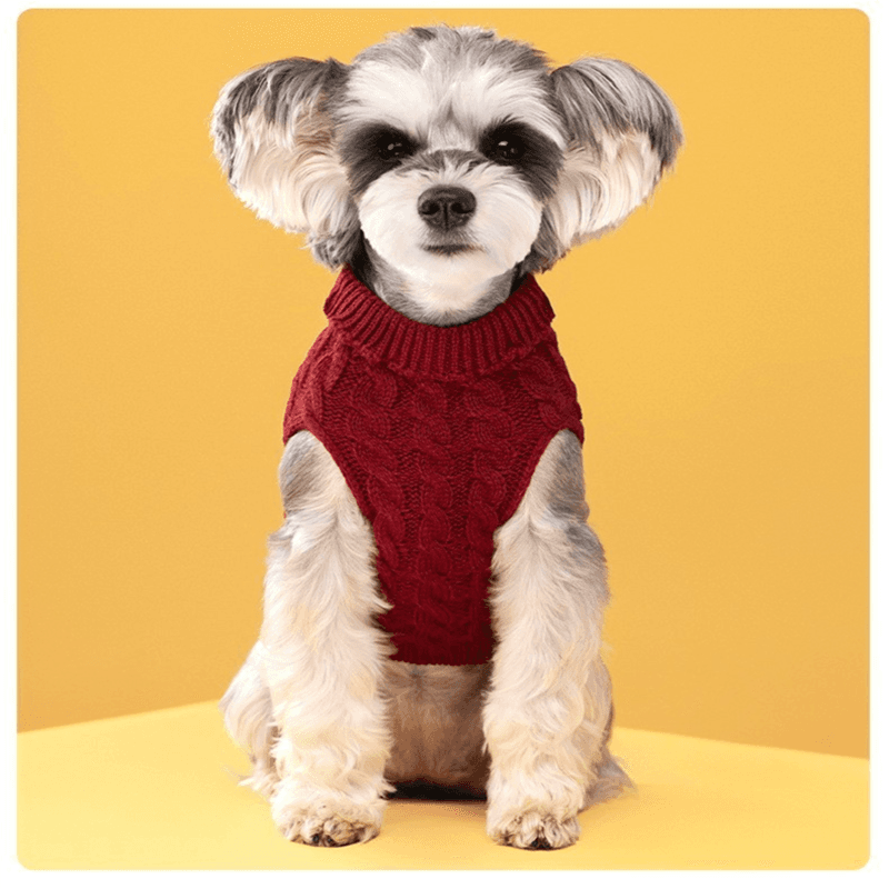 Red Fall & Winter Pet Knit Sweater - Solid Color Cable Knit - Size: XS