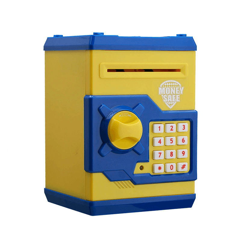 Yellow and Blue Electronic Password Piggy Bank - An ATM-style - Yellow Blue