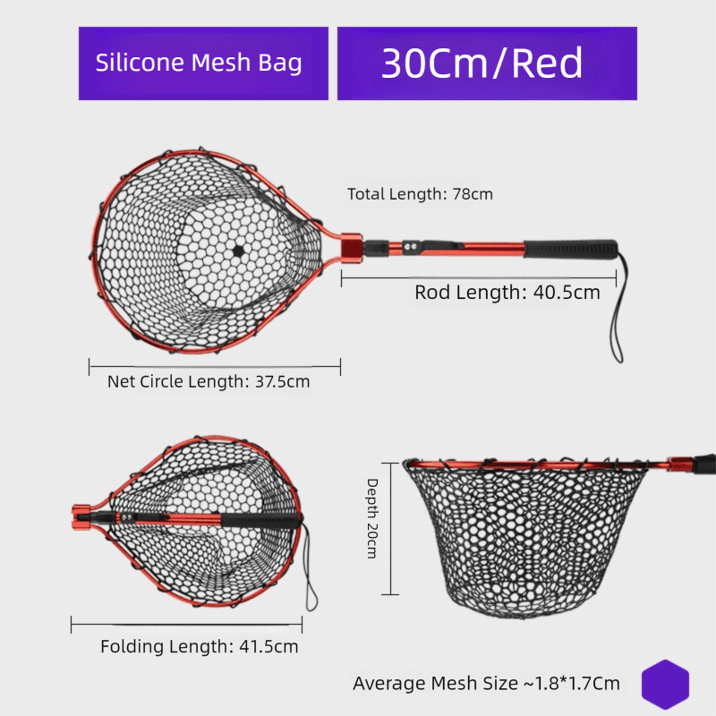 Red High Strength Large Landing Net - Fishing Net - Red Netting Dip