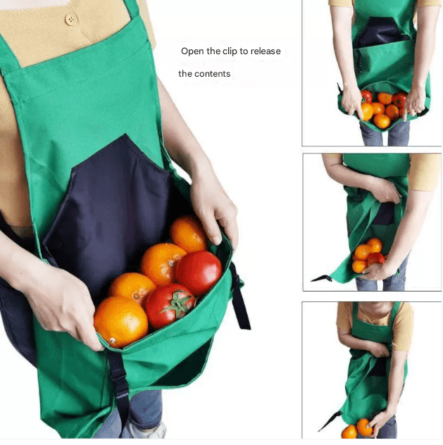 BLue Heavy-Duty Garden Harvesting Apron - Waterproof Fruit Picking Bag
