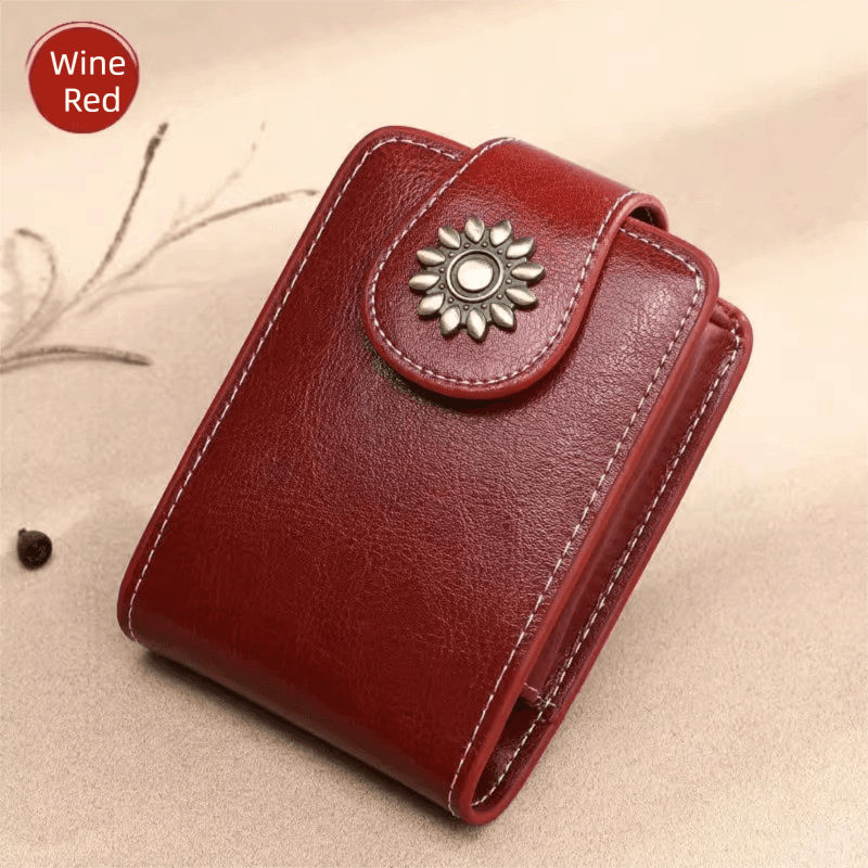 Wine-Red Compact PU Leather Flap-Top Lip Gloss Organizer - Wine Red
