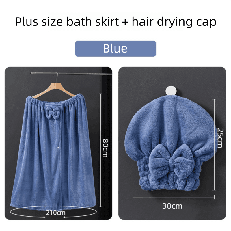 Blue Plus Size Bath Wrap Dress with Adjustable Elastic Waist and Bow Detail