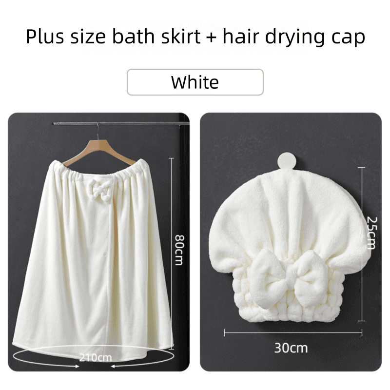 White Plus Size Bath Wrap Dress with Adjustable Elastic Waist and Bow Detail
