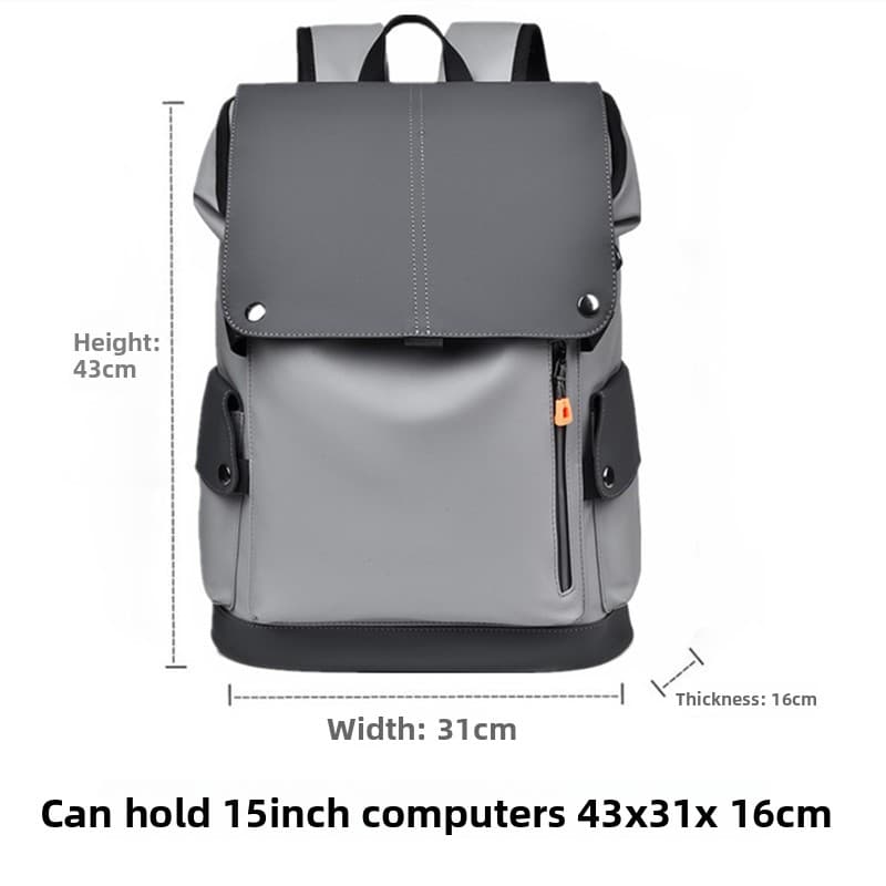 Light grey Men Large Capacity Business Laptop Backpack Waterproof PU Leather