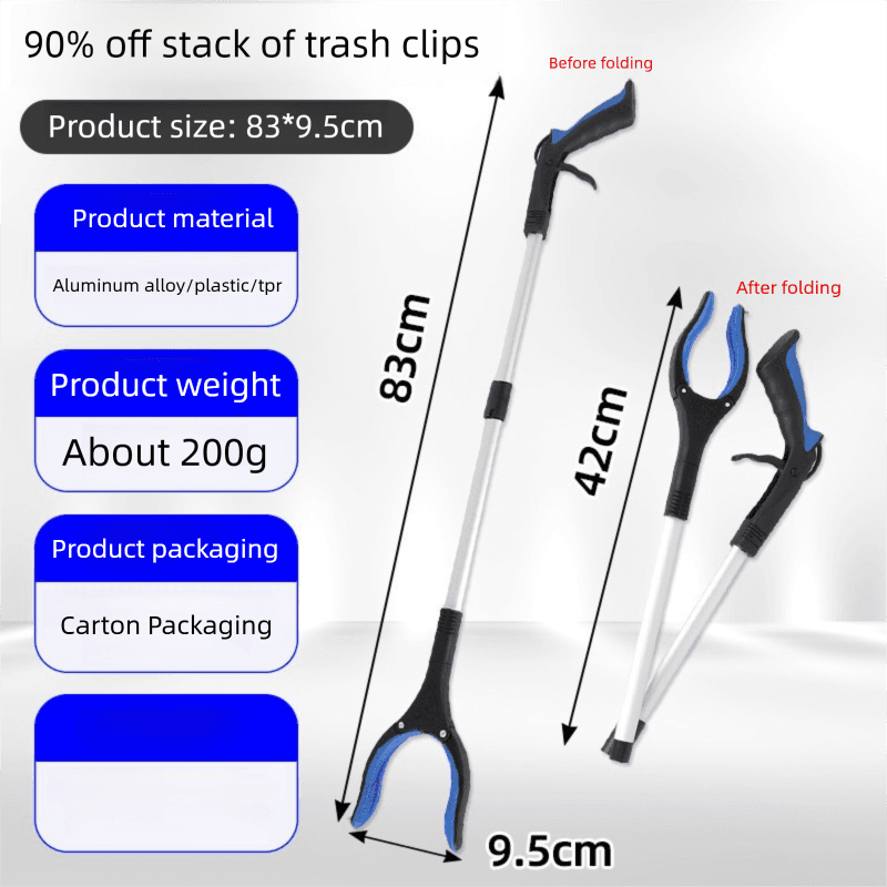 Blue and Black Handle Foldable Grabber Reacher Tool - 83 cm Aluminium Litter