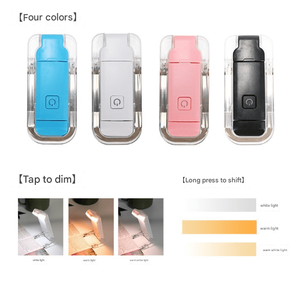 2-Piece Pink USB Rechargeable Clip-on LED Book Light - 3 Color Modes