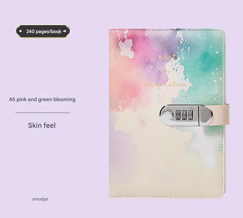 A5 Tie-Dye Journal with Combination Lock - 240 Pages, Soft - Pink Green