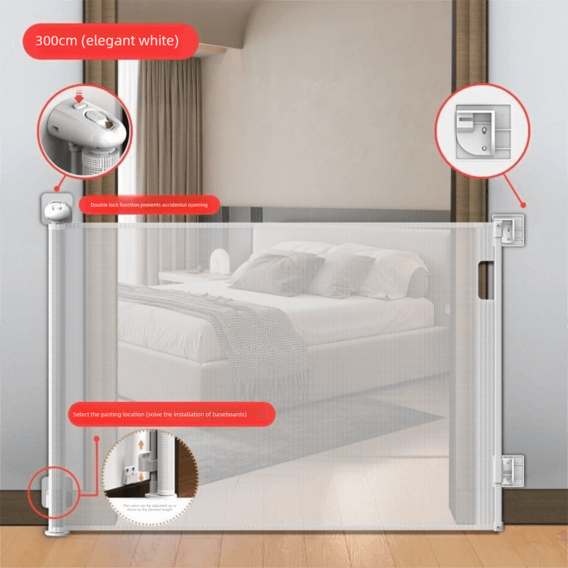 White Retractable Baby Safety Gate and Pet Barrier Extra Wide 300 cm