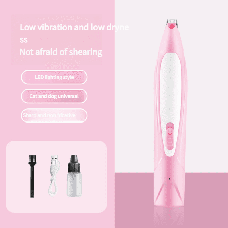 Electric Pet Hair Clipper with Type-C Charging, LED Light - Pink