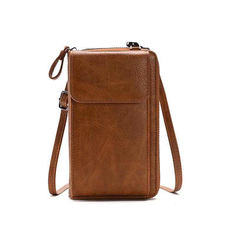 Brown Women's PU Leather Crossbody Phone Bag - Brown Crossbody Adjustable