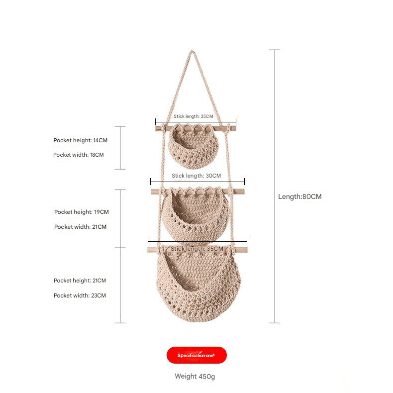 Three-layer cotton rope style Bohemian Hanging Fruit Basket - Wall-Mounted