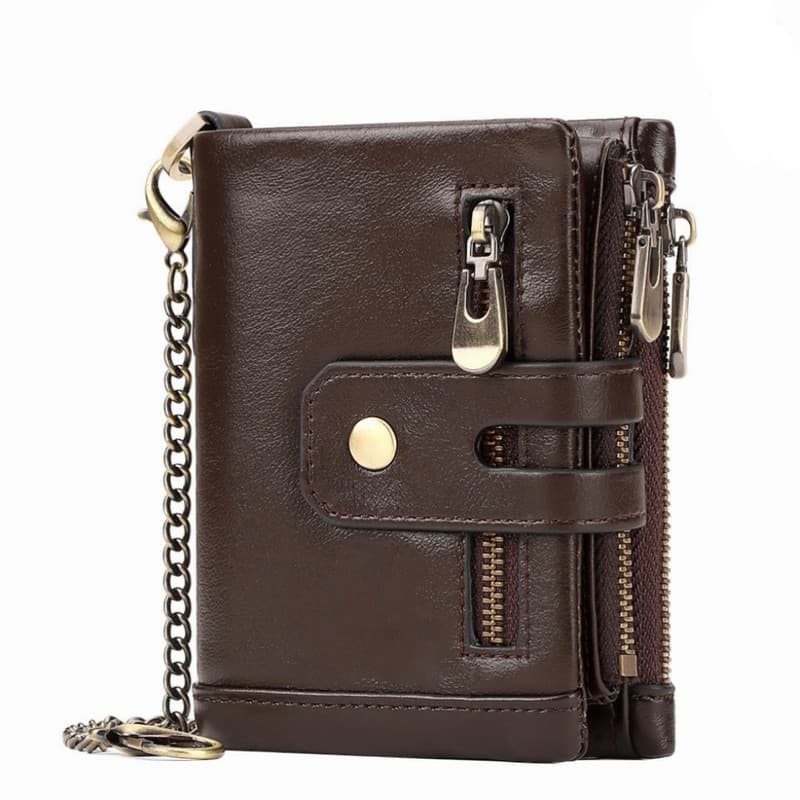 Coffee Genuine Leather Men's RFID Blocking Wallet - High Capacity Trifold