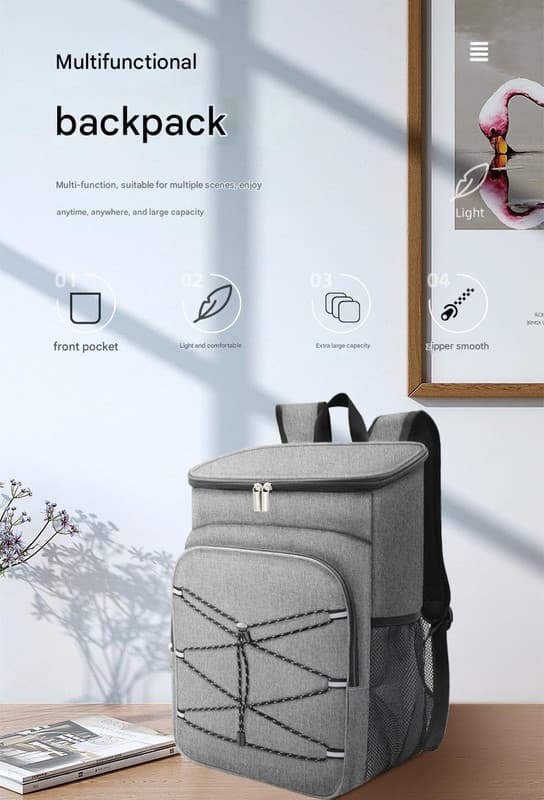 Black Large Insulated Cooler Backpack - Leakproof, Lightweight for Picnic